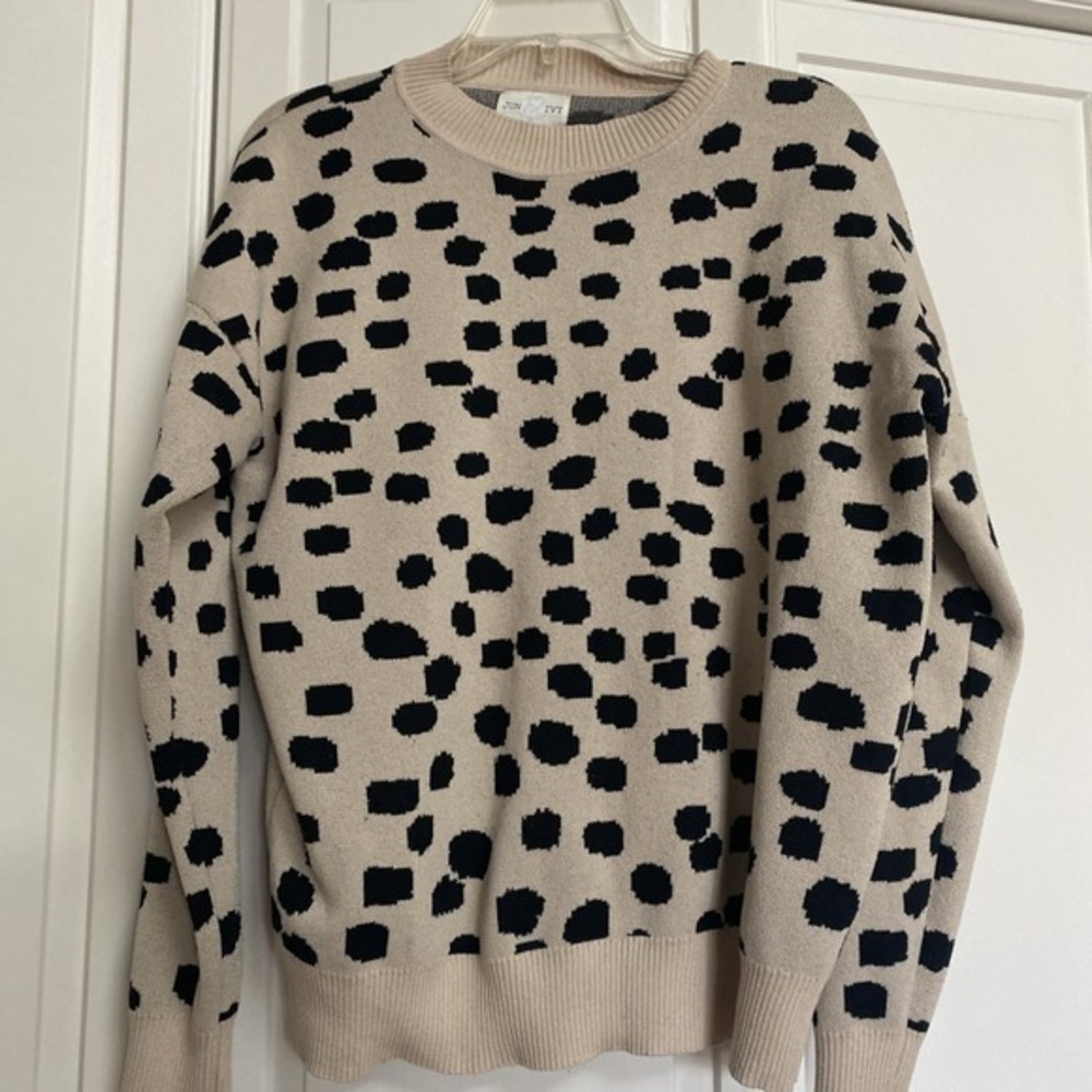 Jun&Ivy Tan/ Black Spotted Pullover Womens Large Polyester Sweater 231